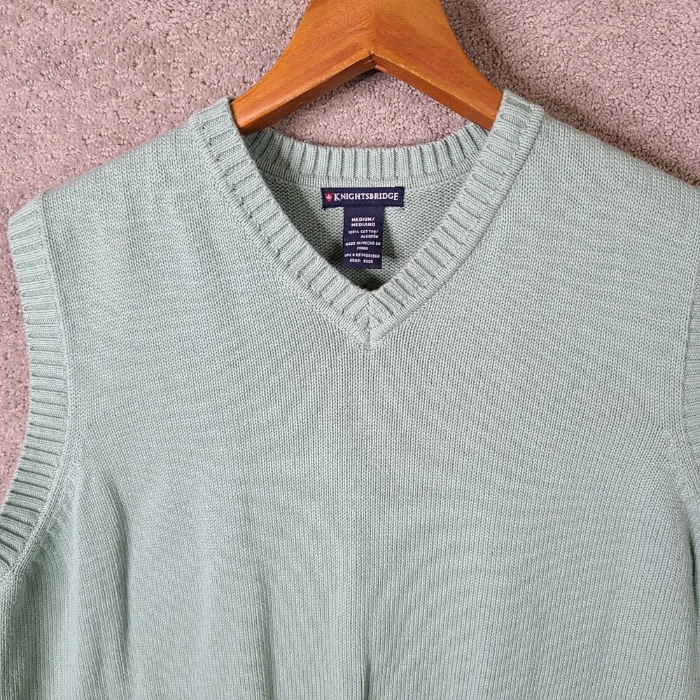 Knightsbridge‎ Sweater Vest Mens M Green V-Neck Mint Cotton Golf Casual Knit